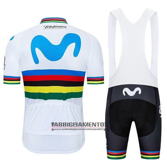 Abbigliamento UCI Mondo Campione Movistar 2019 Manica Corta e Pantaloncino Con Bretelle Bianco - Clicca l'immagine per chiudere